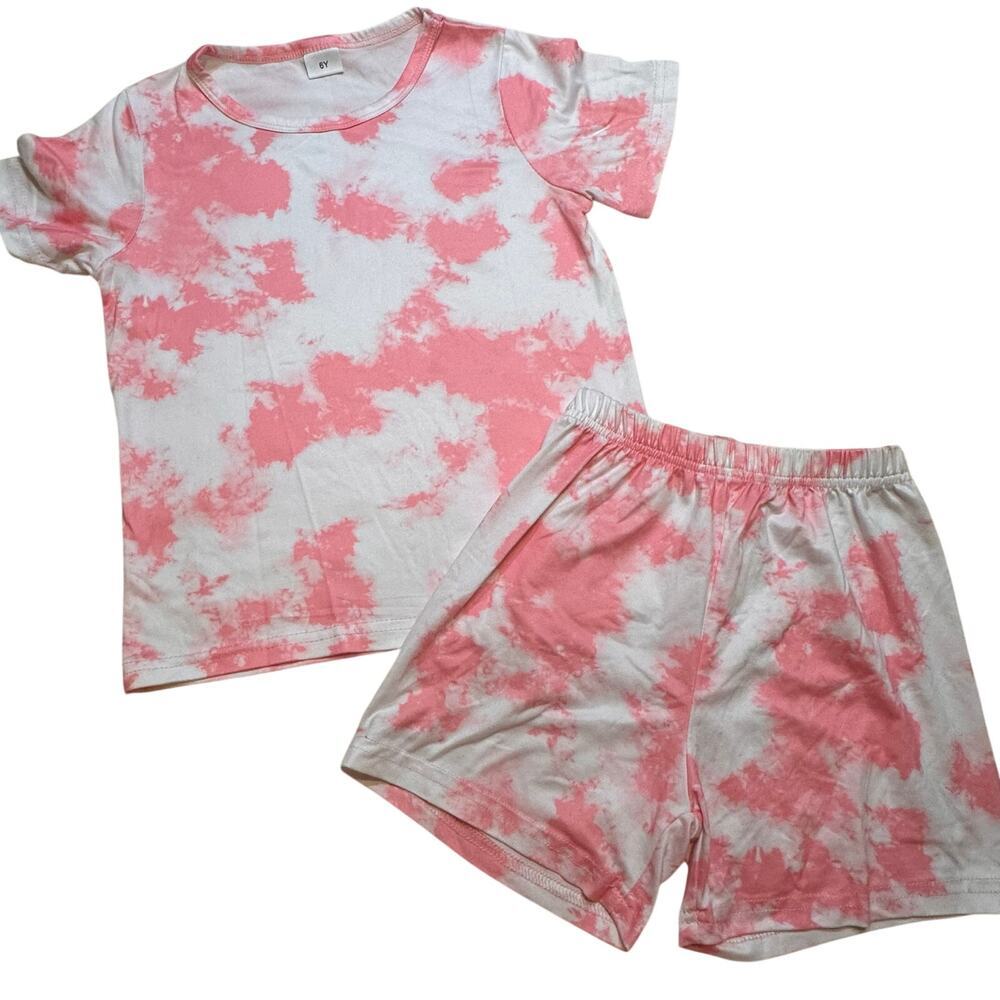 Pink Tie Dye matching Set sz 6 Short Sleeve Top Matching Biker Shorts